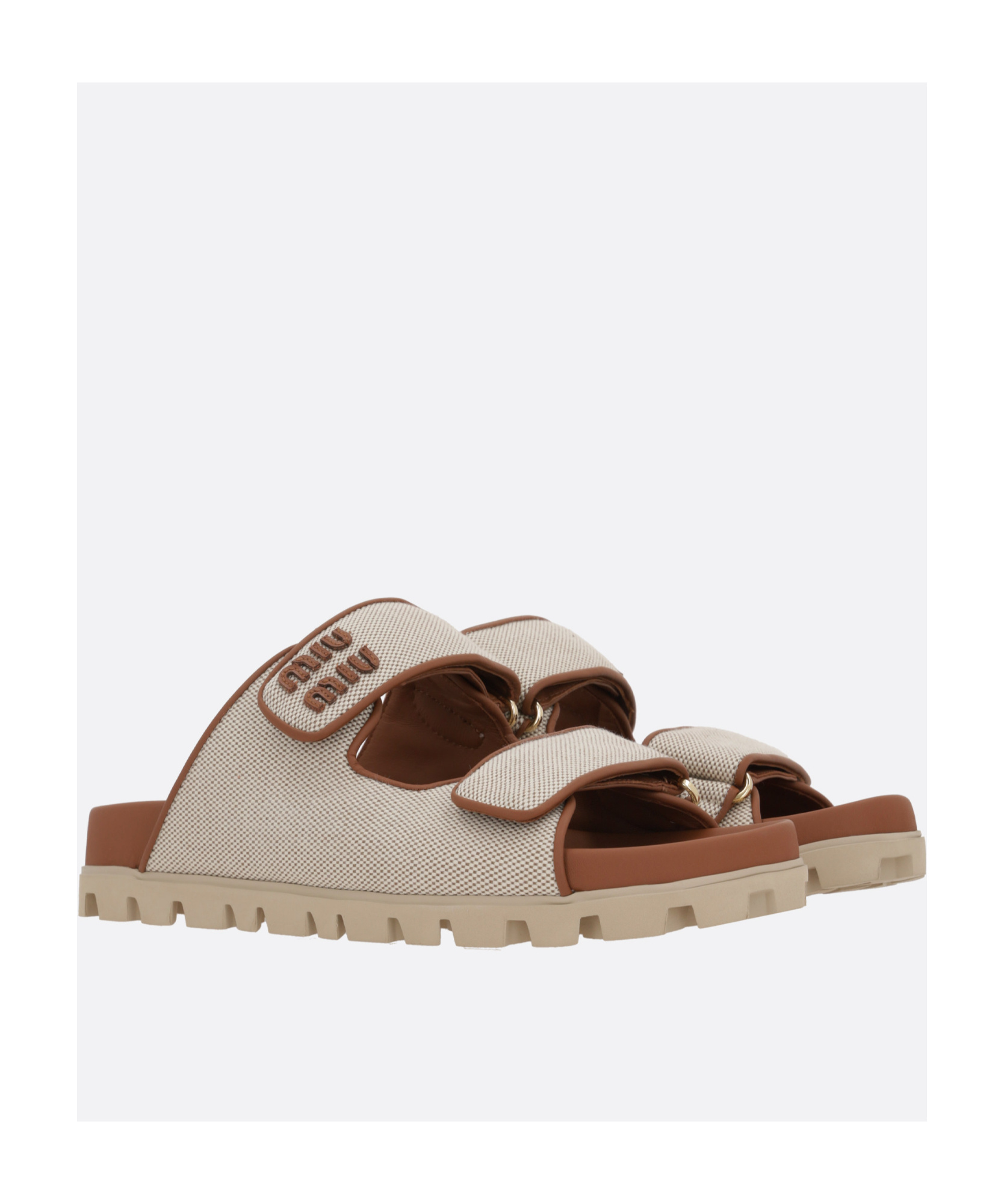 Miu Miu Women Canvas Sandals In Nude