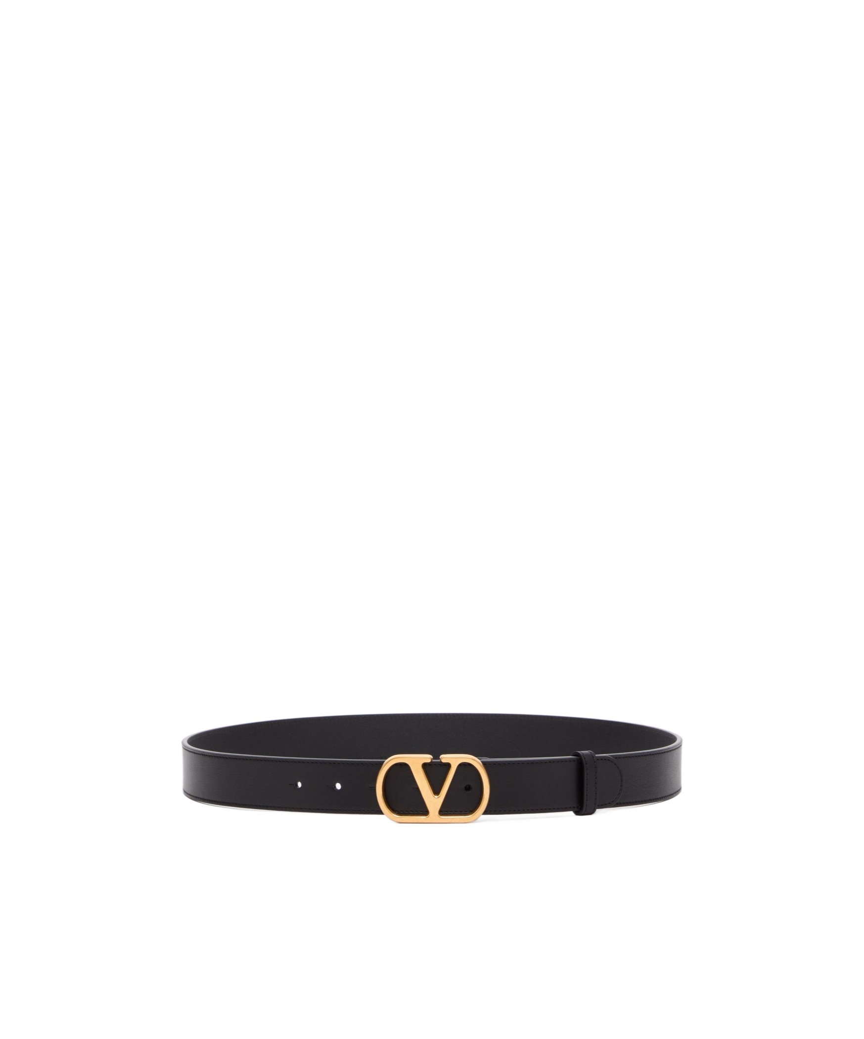 Valentino Garavani Elegant Black Leather Belt With Gold Buckle 30 Mm