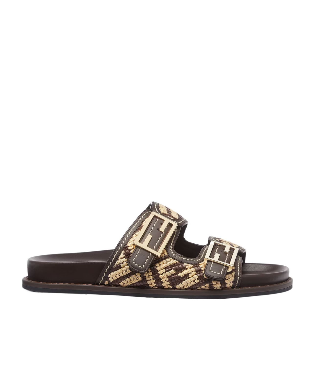 Fendi Slide Sandals With Patterned Woven Upper In Black