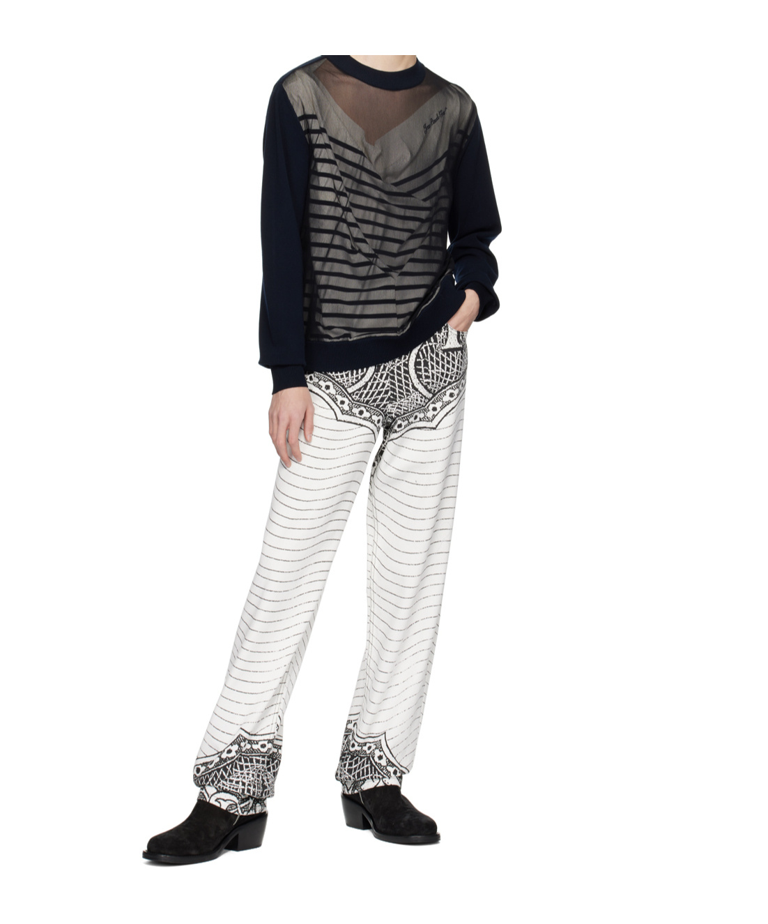 Jean Paul Gaultier Black & White 'the Cartouche' Jeans In White