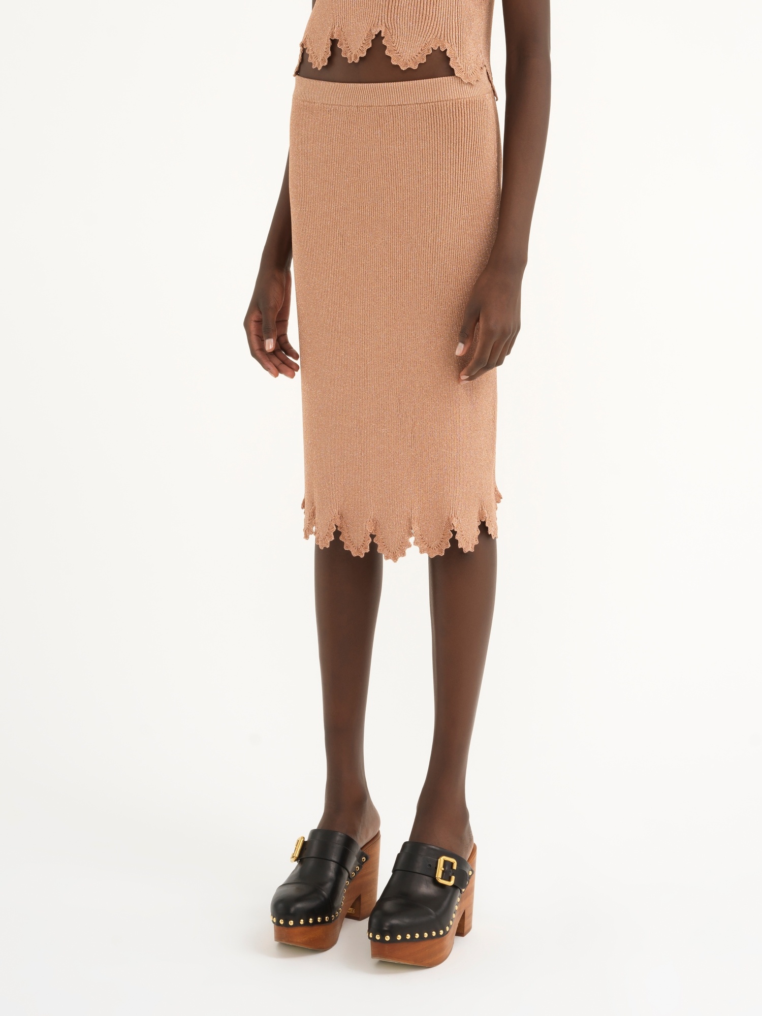 Chloé Rib Knitted Wool Scallop Skirt In Nude