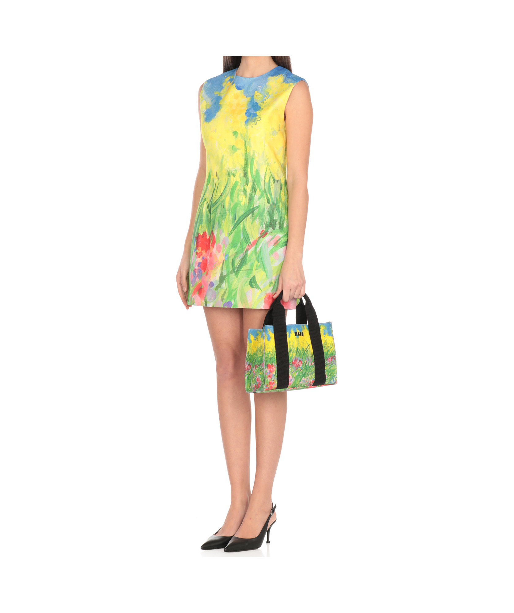 Msgm Yellow Cotton Dress In Green