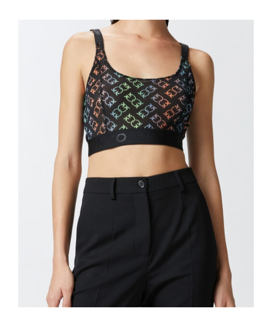 Pinko Love Birds-pattern Cropped Top In Black