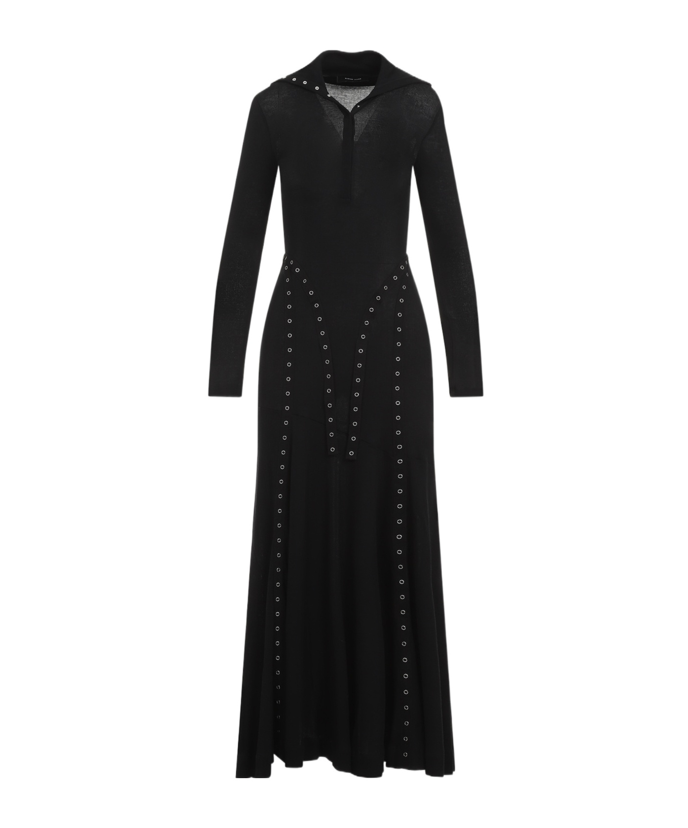 Simone Rocha Eyelets Long-sleeved Maxi Dress In Black