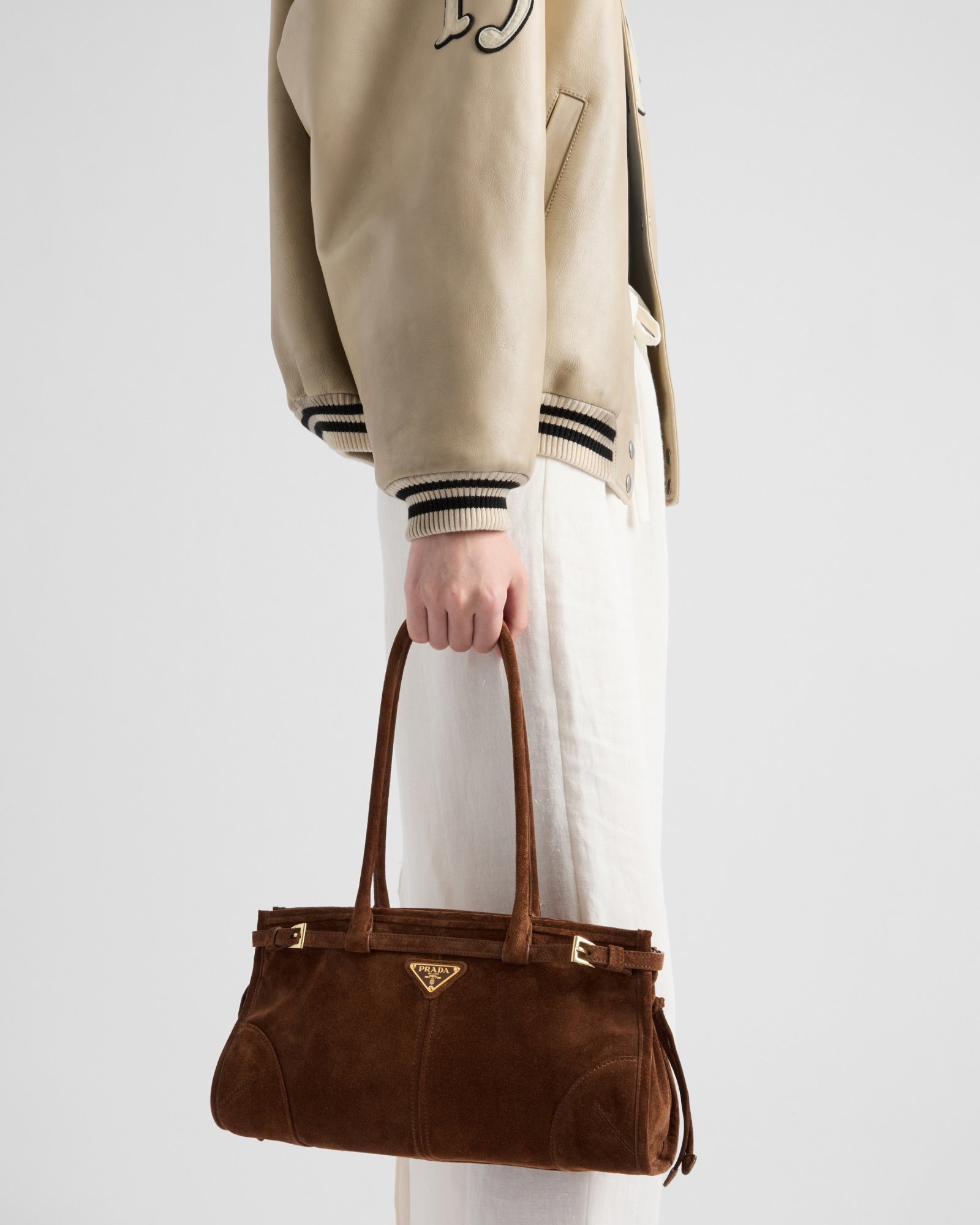 Prada Medium Suede Handbag In Cocoa Brown