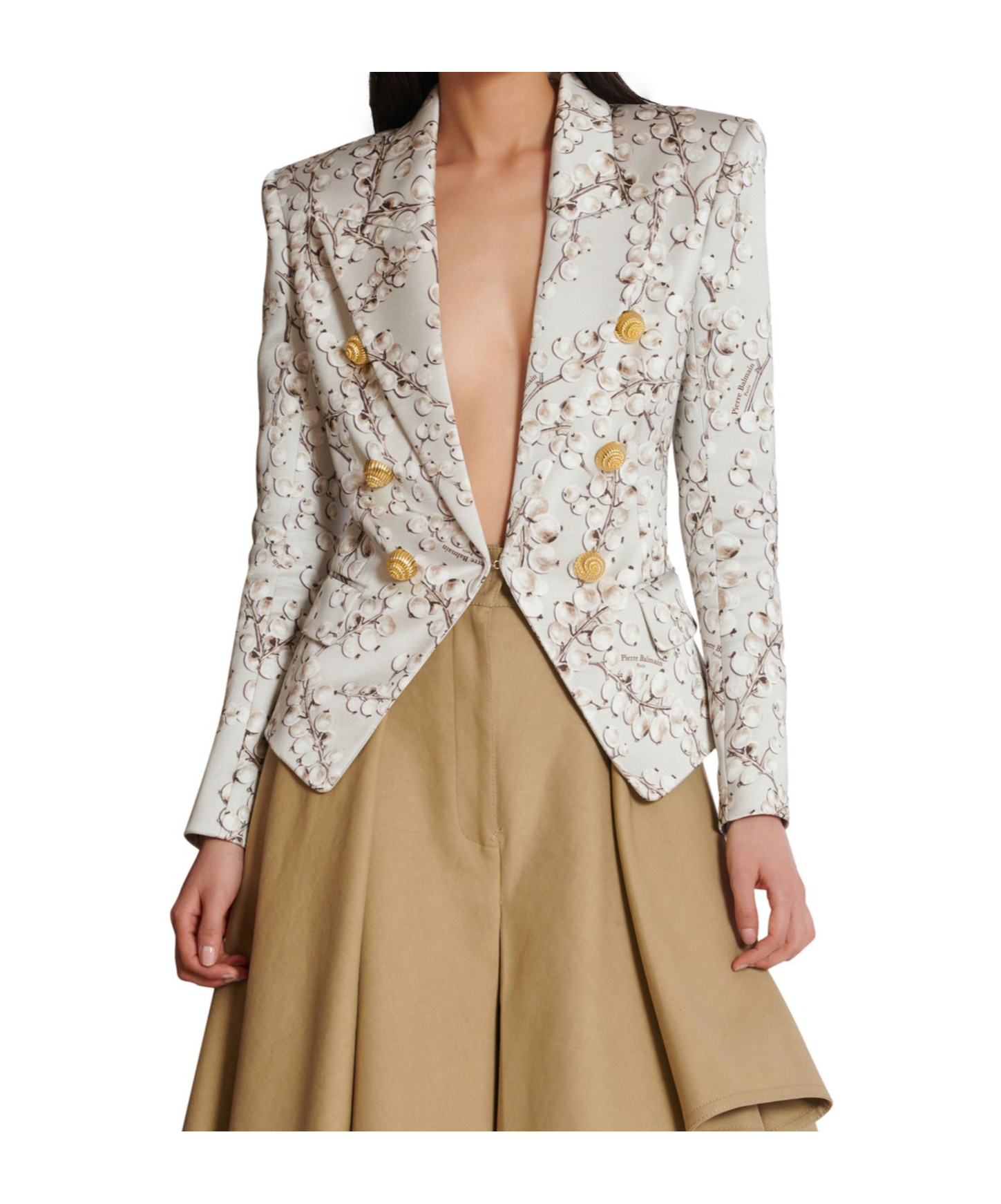 Shop Balmain Long-sleeved Suit Coat In Beige