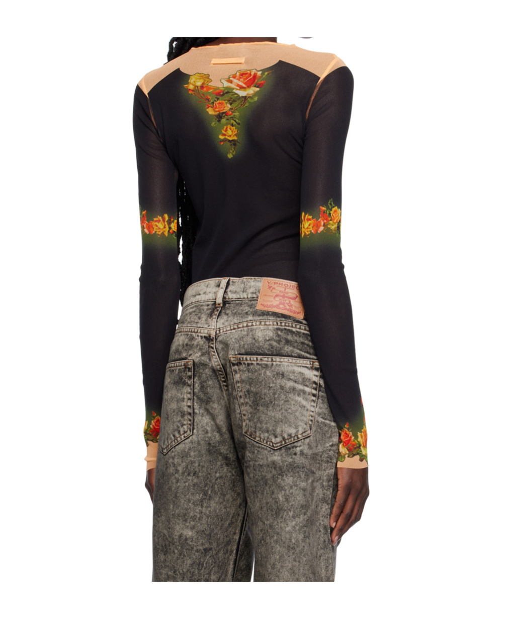 Jean Paul Gaultier Rose-print Long-sleeve Top