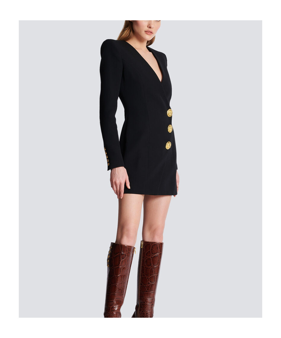 Balmain A Dress With A Low Collar With Decorative Buttons In Black