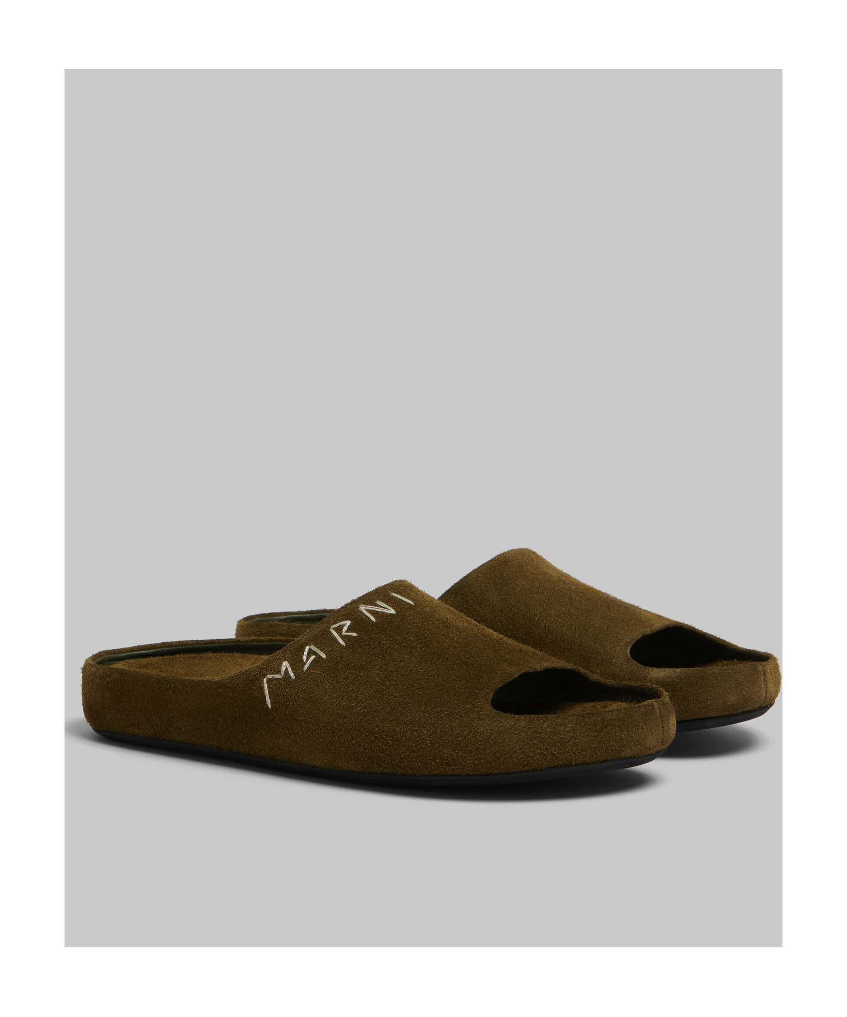 Marni Logo-embroidered Suede Slides In Brown