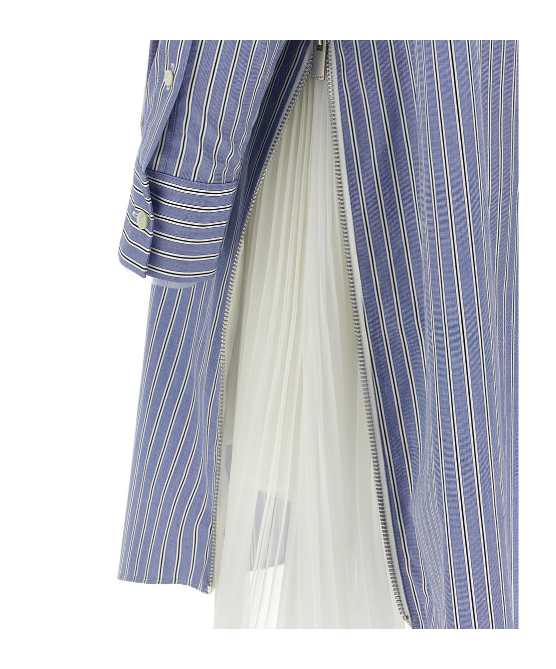 SACAI SACAI PLEATED STRIPED MIDI SHIRT DRESS