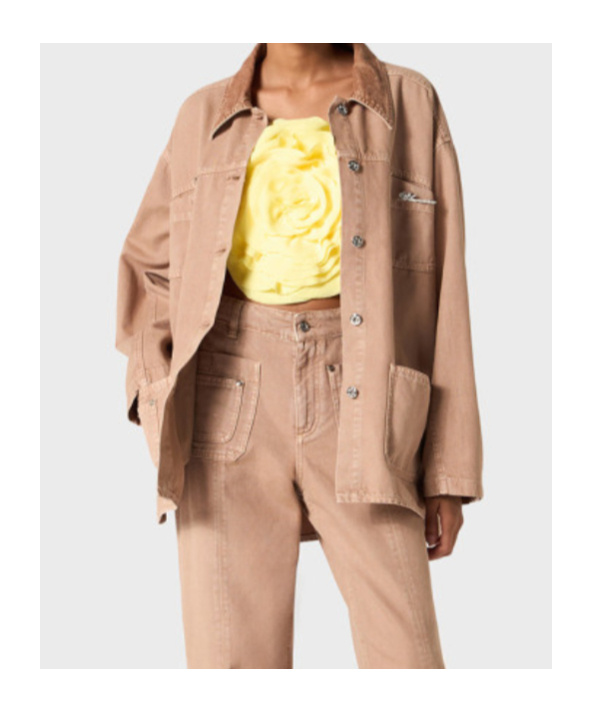 Blumarine Logo-brooch Jacket In Brown