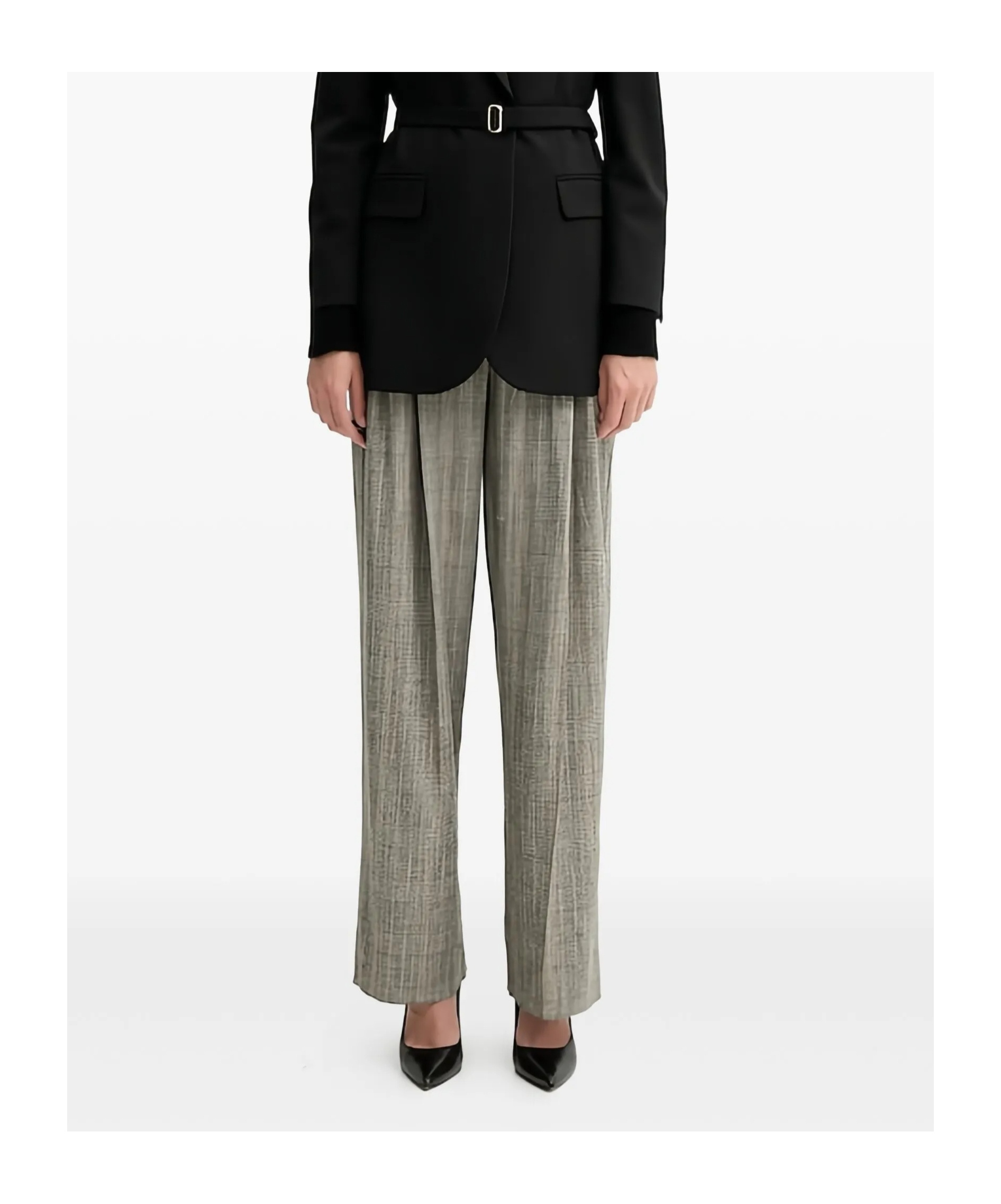 Marella Pleated Check Trousers In Gray