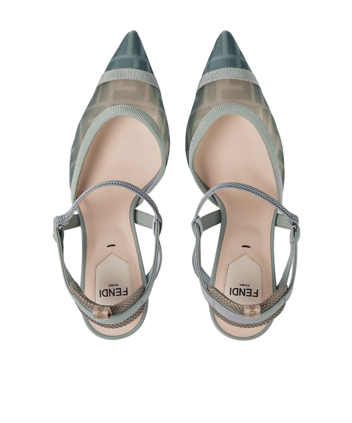 Fendi Matcha Green Ff Mesh High-heel Slingbacks In Gray
