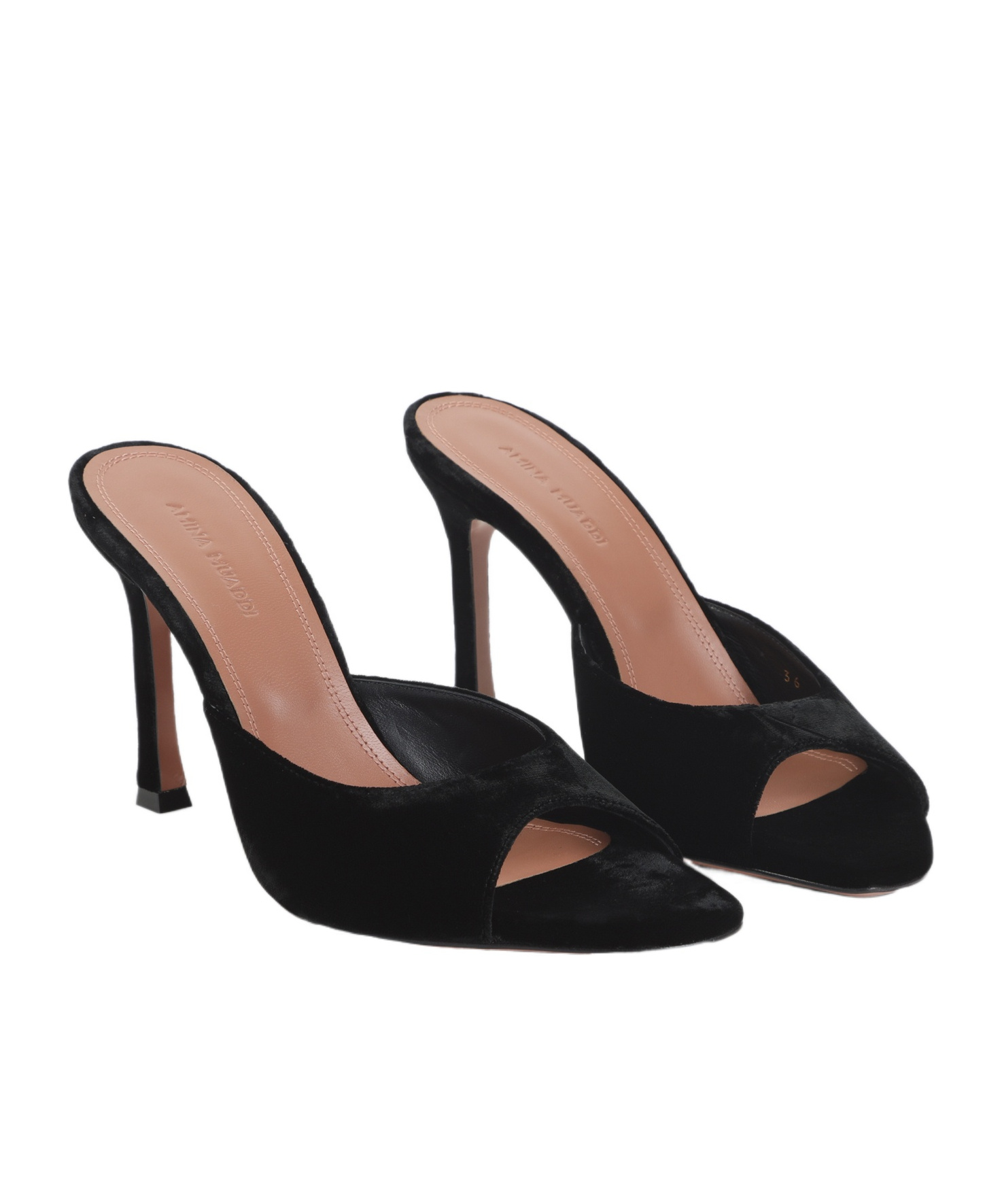 Amina Muaddi Black Leather Stiletto Heel Sandals In Black