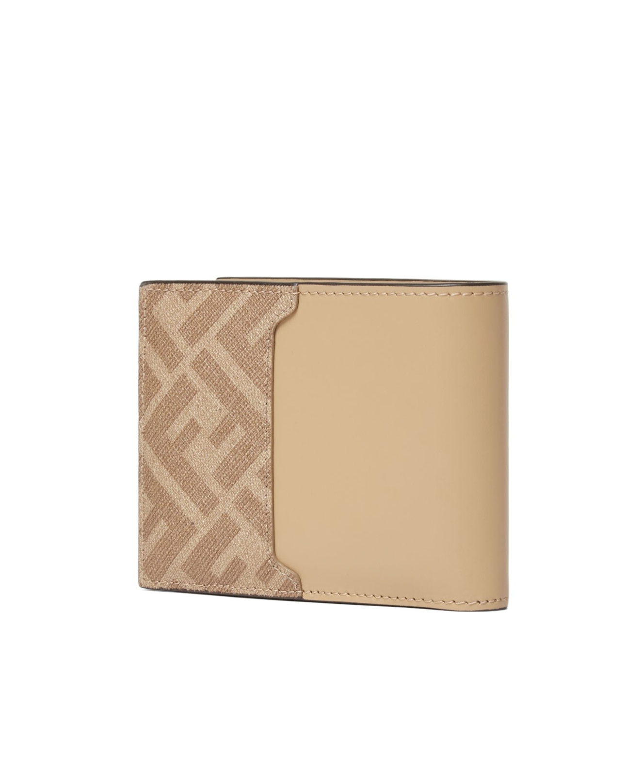 Fendi Beige Ff Canvas And Leather Compact Bi-fold Wallet In Neutral