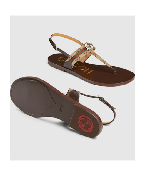 Gucci Kika Gg Flat Thong Slingback Sandals In Brown
