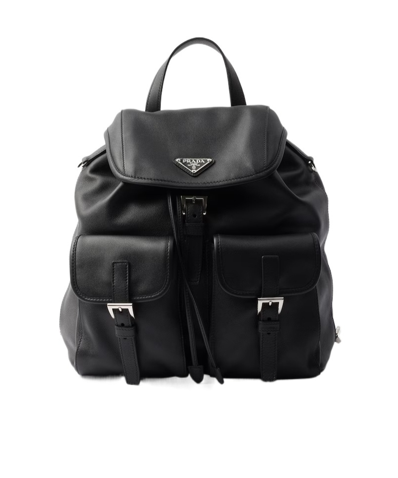 Prada Medium Leather Backpack In Black