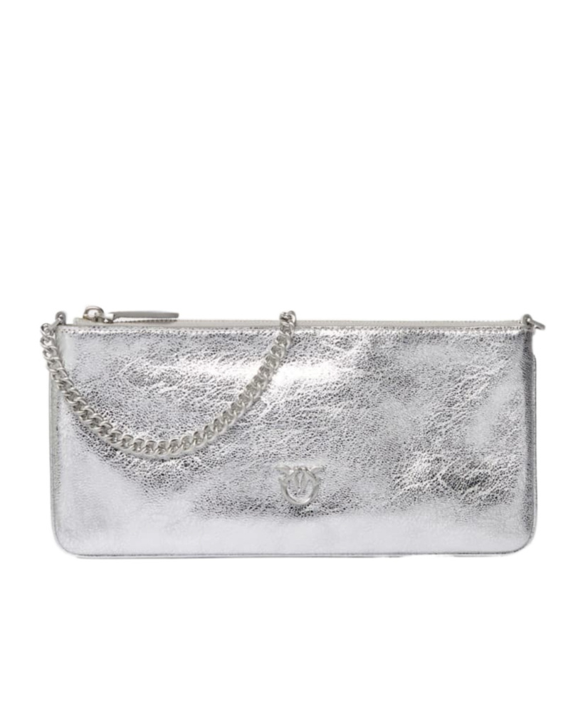 Pinko Laminated Rectangular Clutch In Gray