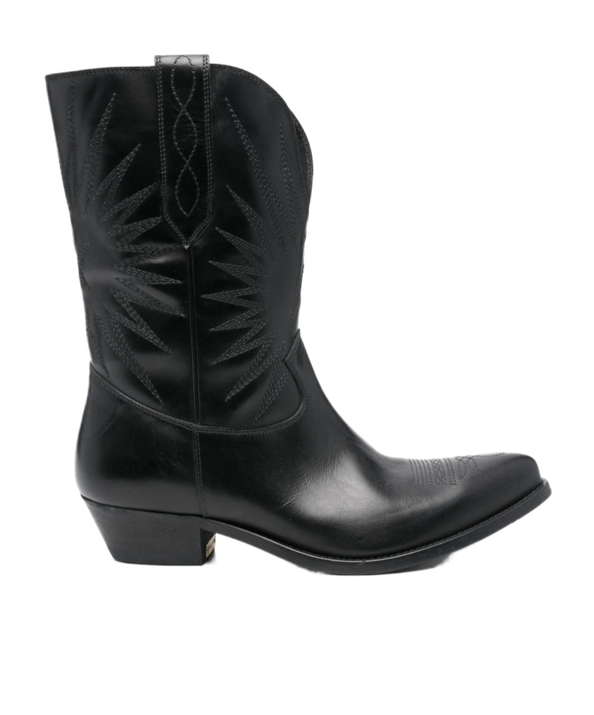 Golden Goose Wish Star Pointed Toe Western Boot In Black