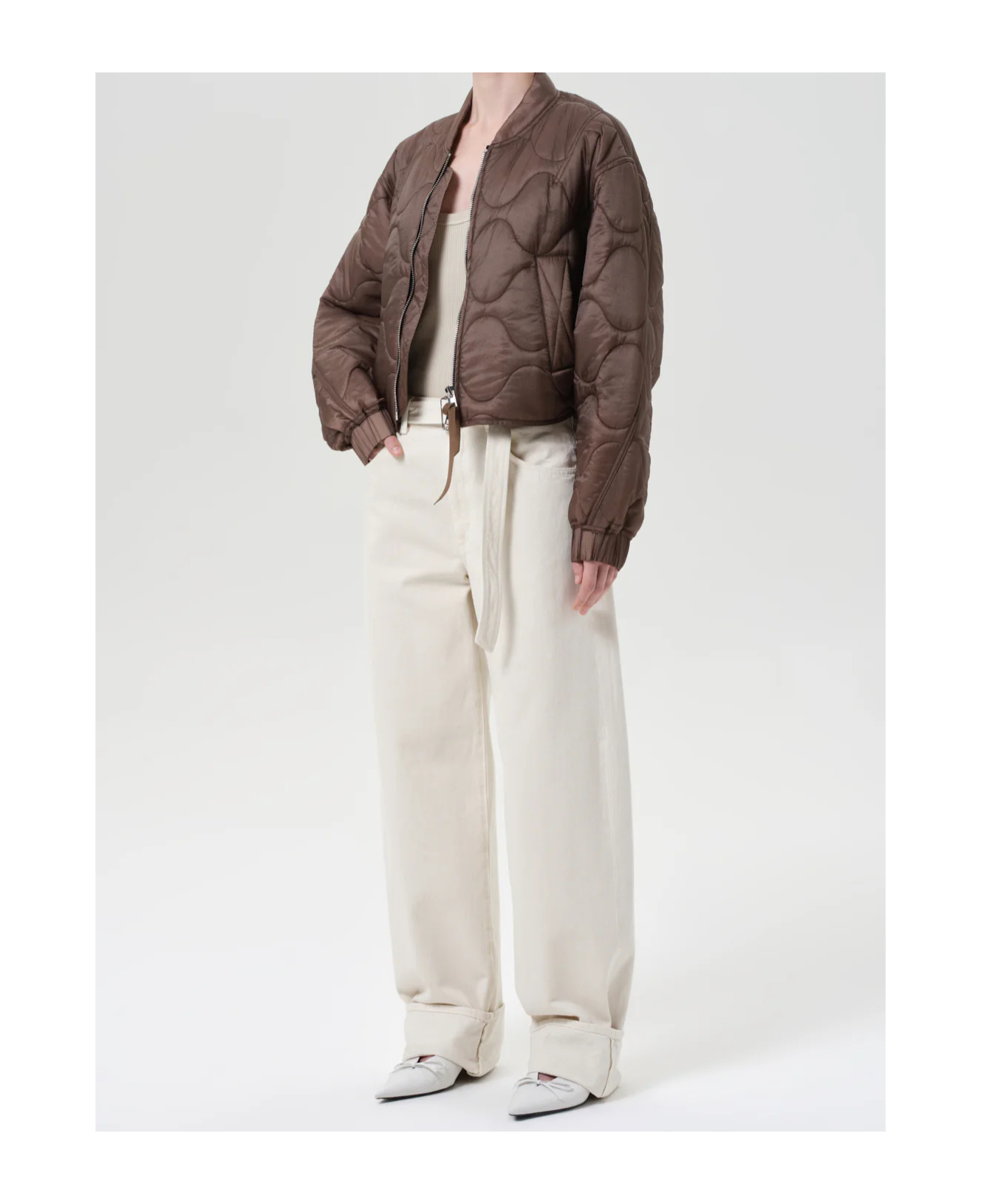 Agolde X Shoreditch Ski Club Iona Quilted Jacket In Brown