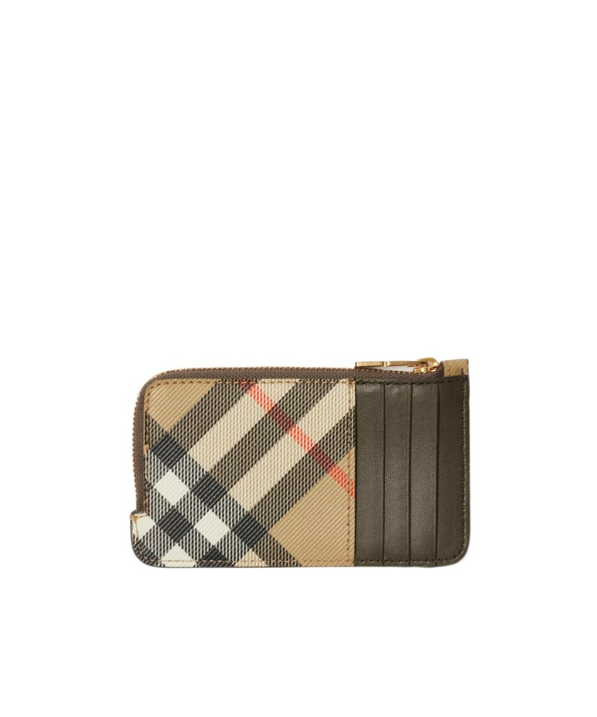Burberry Leather Check Card Holder In Nude