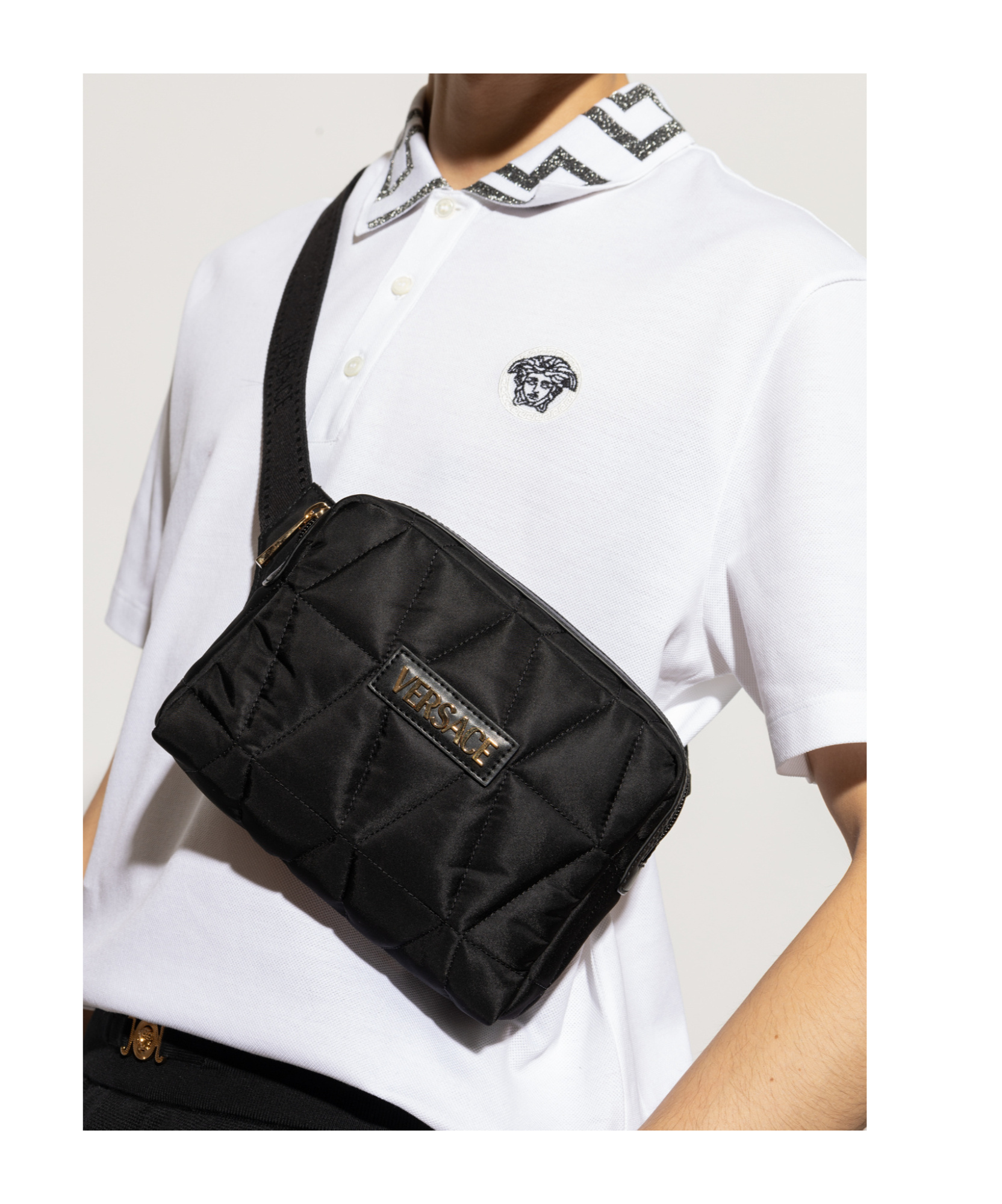 Versace Zippered Shoulder Bag In Black