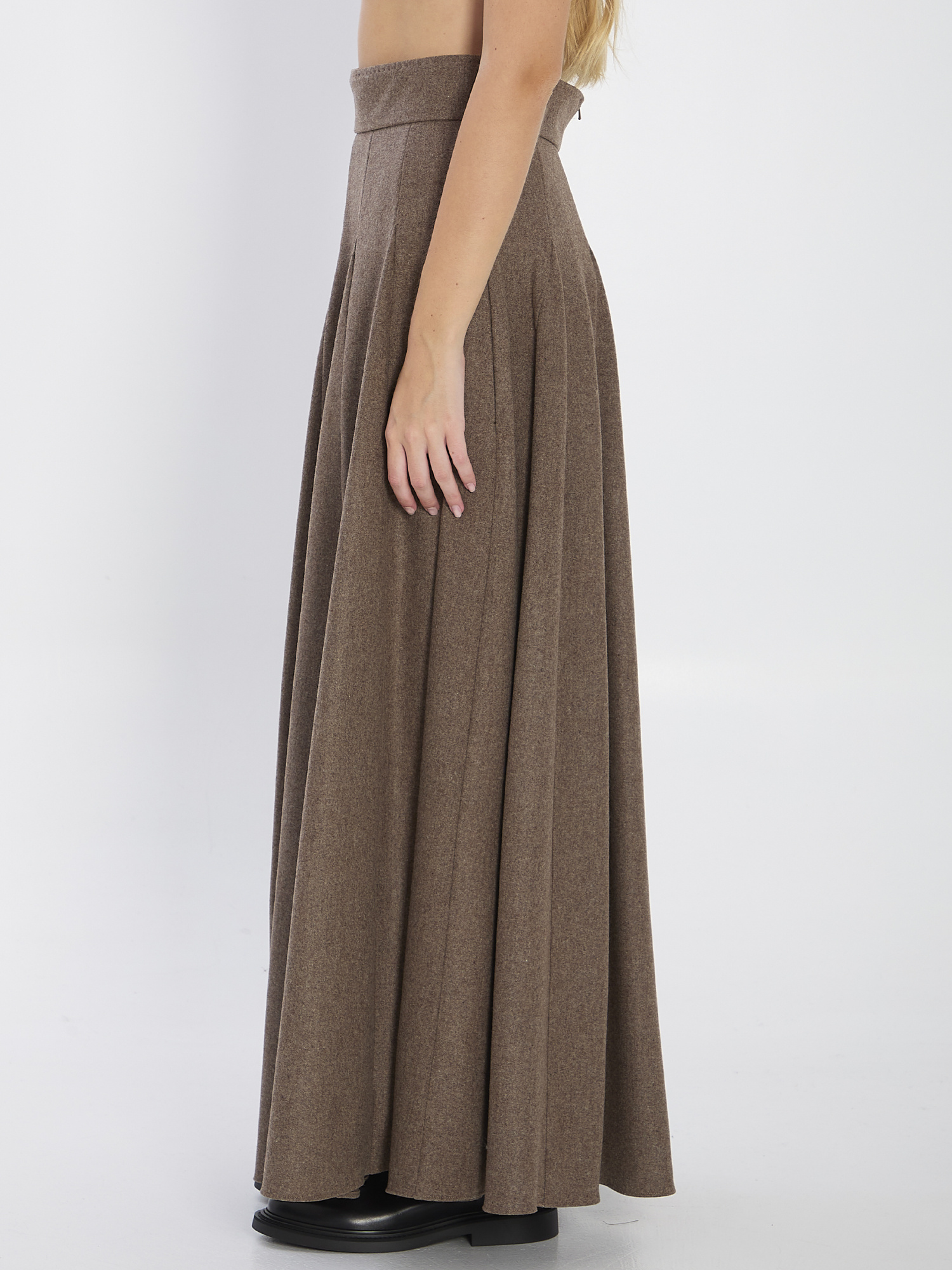 Max Mara High-waisted Pleated Wool Blend Skirt In Green