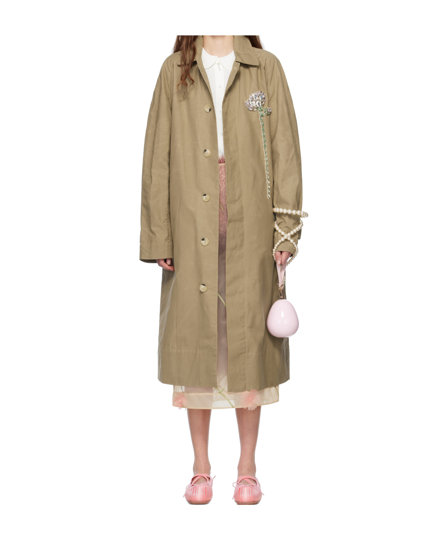Simone Rocha Embellished Carnation Coat In Brown
