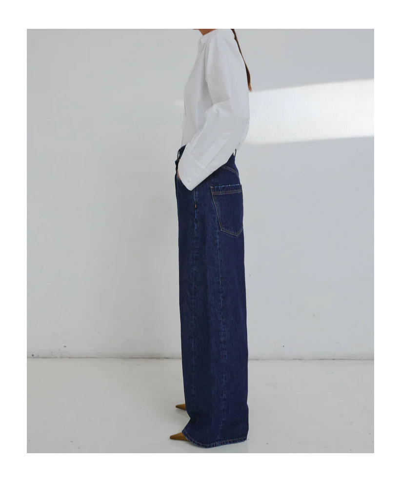Darkpark Wide Leg Denim Trousers With Belt Loops In Blue