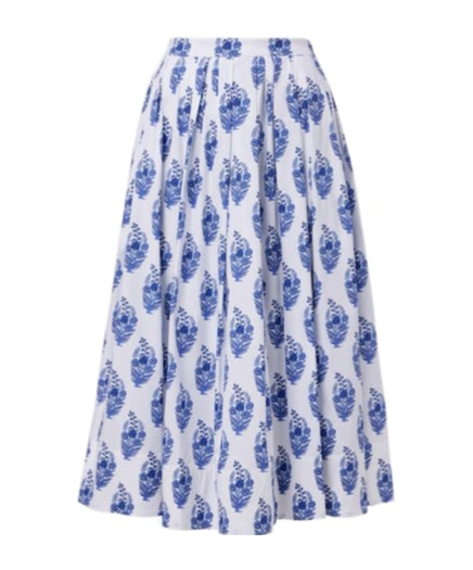 Carolina Herrera Floral Cotton-blend Midi Skirt In Blue
