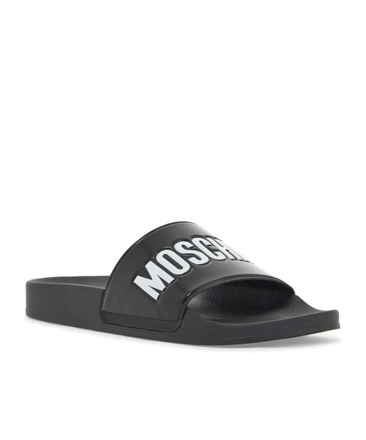 Shop Moschino Brand Logo Slippers In Black
