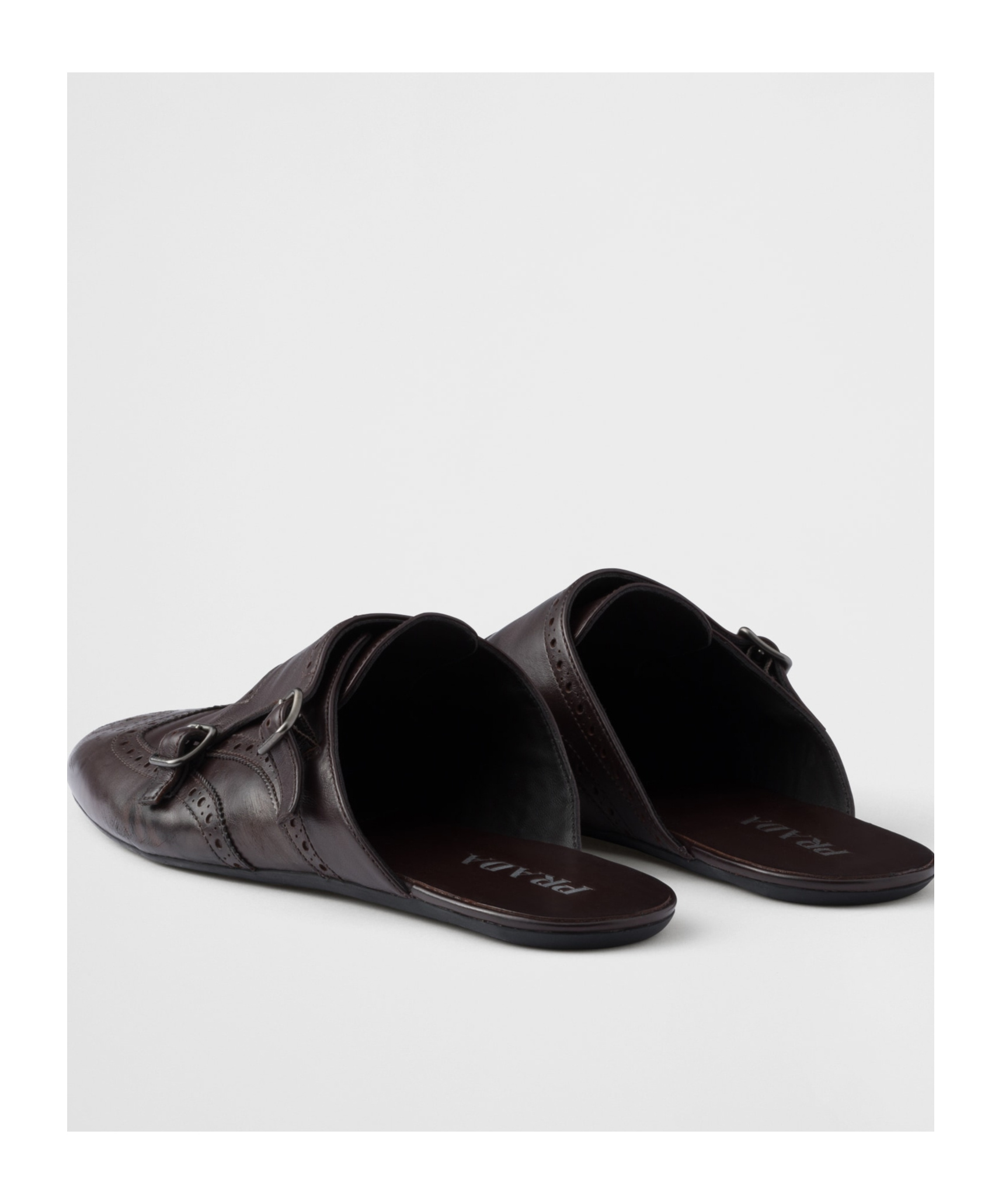 PRADA DOUBLE MONK STRAP LEATHER MULES