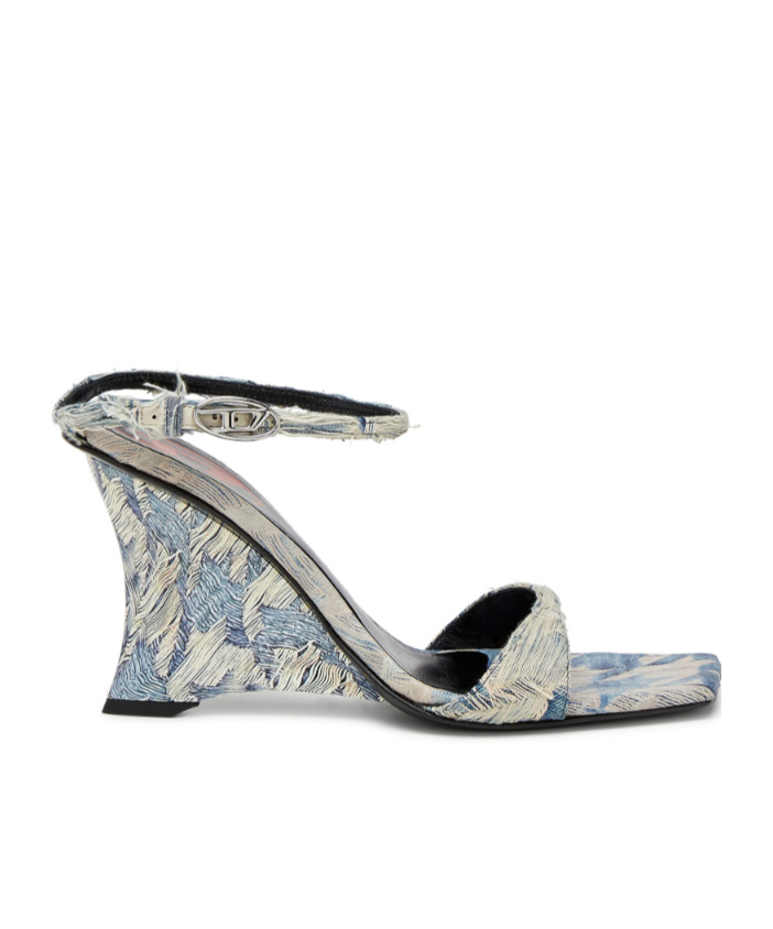 Diesel Jacquard Pattern Open Toe Wedge Sandals In Blue