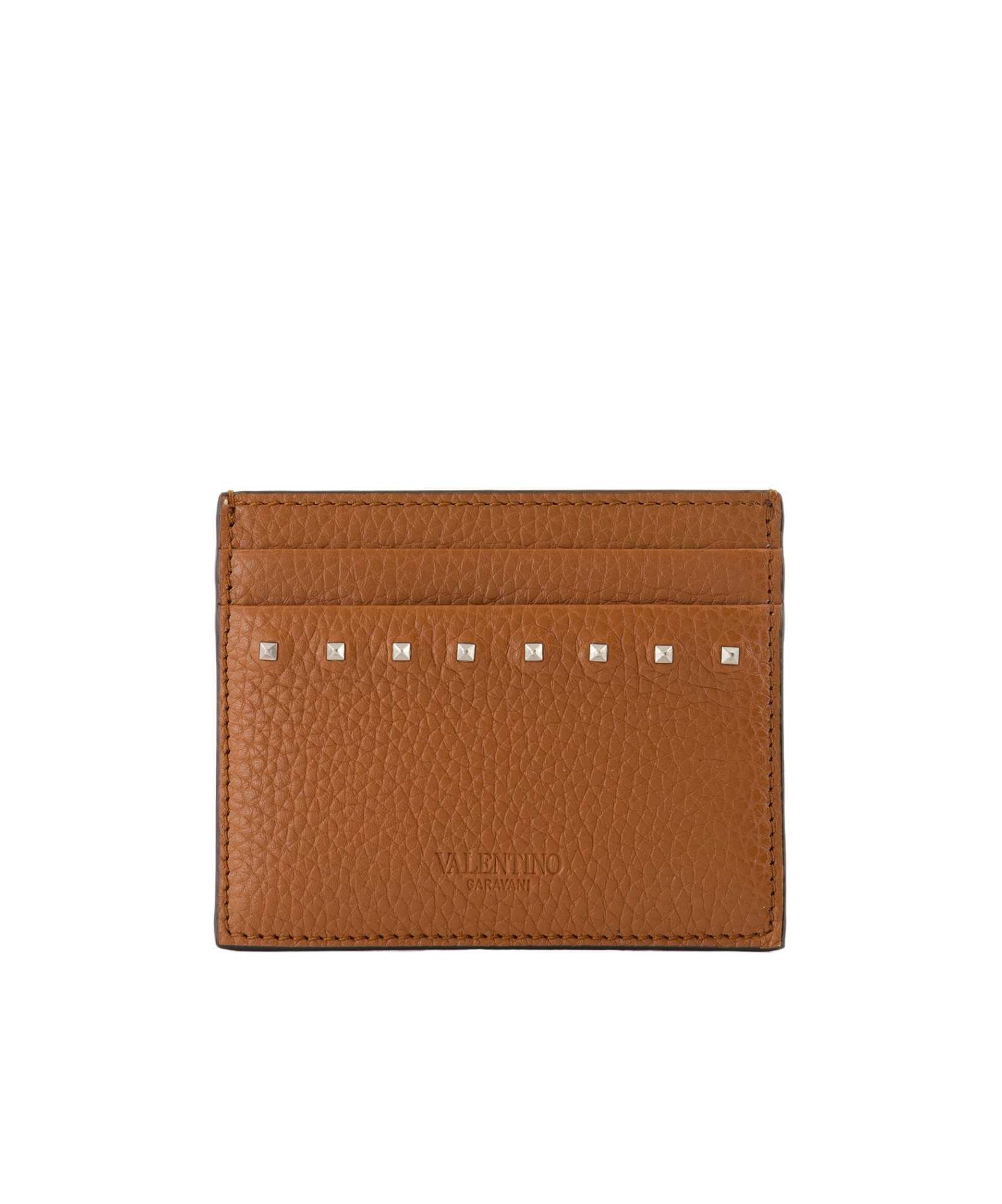 Valentino Garavani Rockstud Logo Debossed Cardholder In Brown