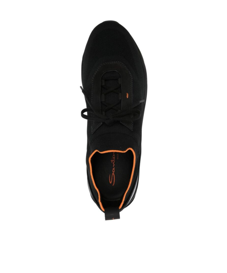 Santoni Lace-up Leather And Fabric Sneakers In Black