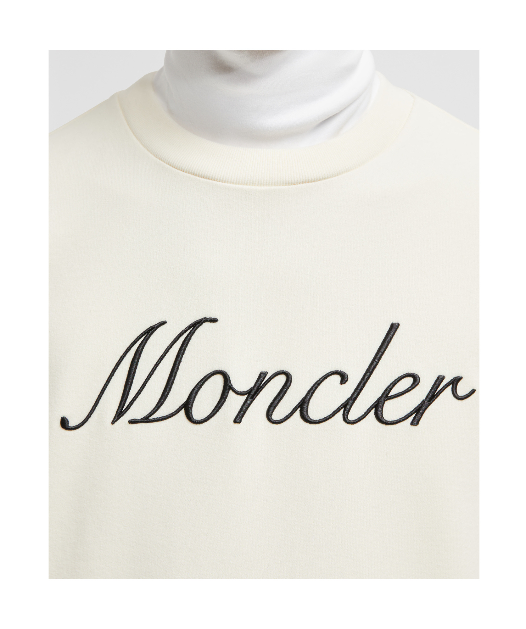Shop Moncler Embroidered Logo Cotton Sweatshirt In White
