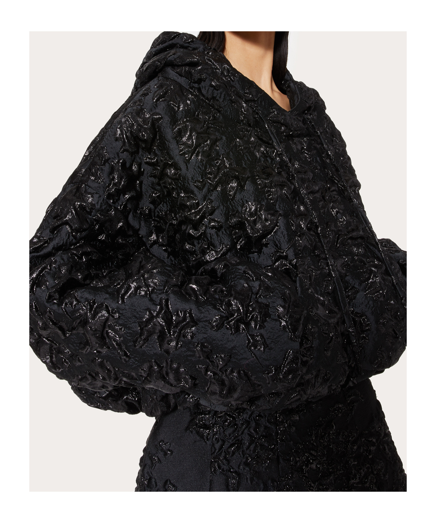 Valentino Floral Jacquard Hooded Jacket In Black