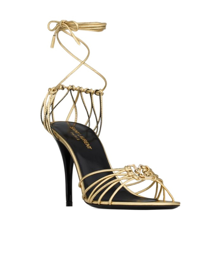 Shop Saint Laurent Babylone Sandals In Metallic Leather In Golden