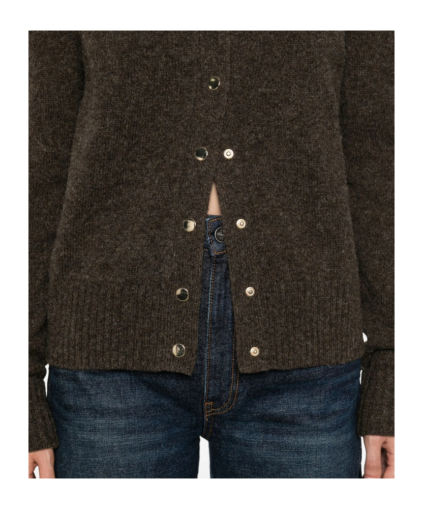 Carven Long-sleeved Knitted Cardigan In Brown