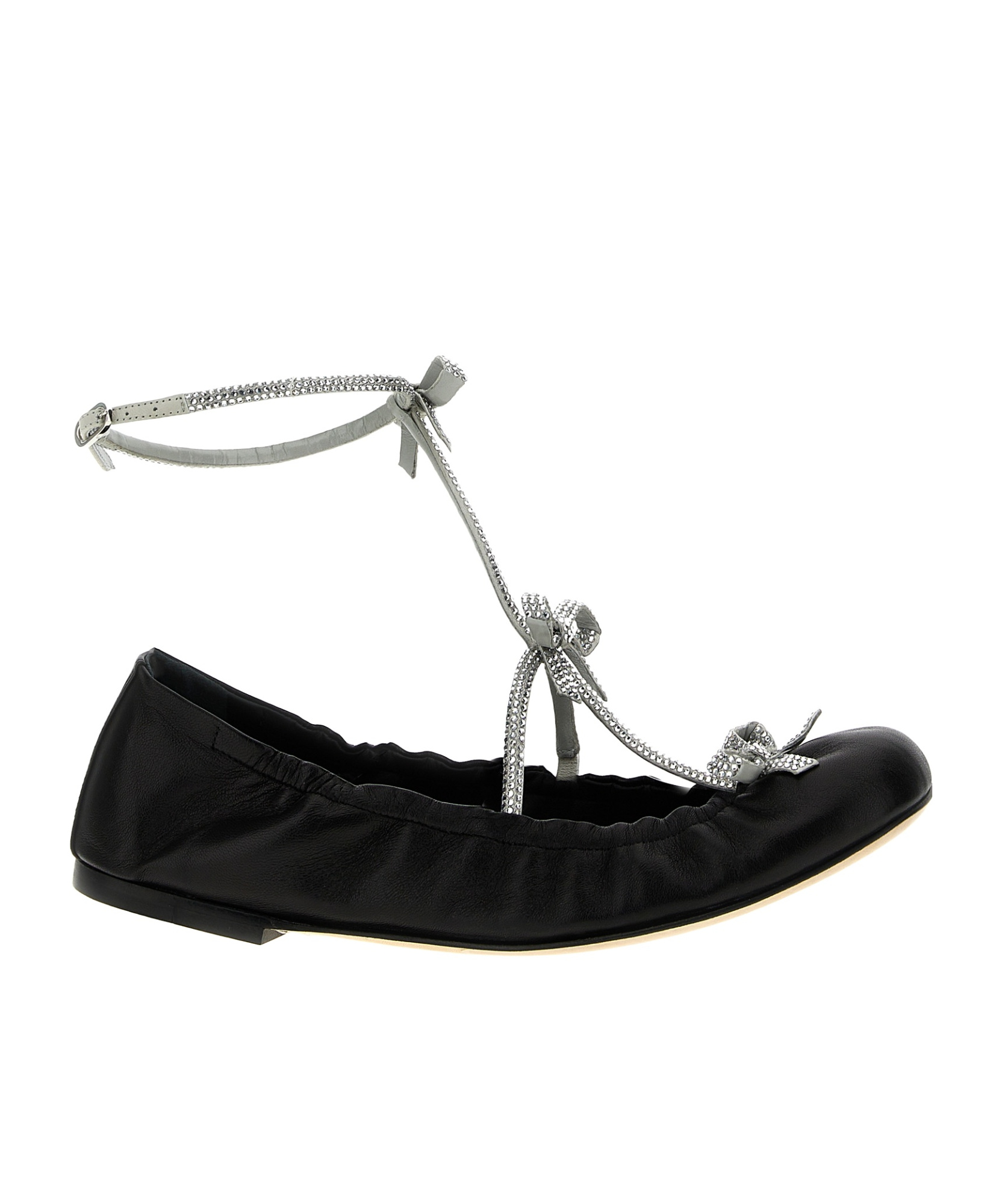 René Caovilla Black Crystal Embellished Ballet Flats In Black