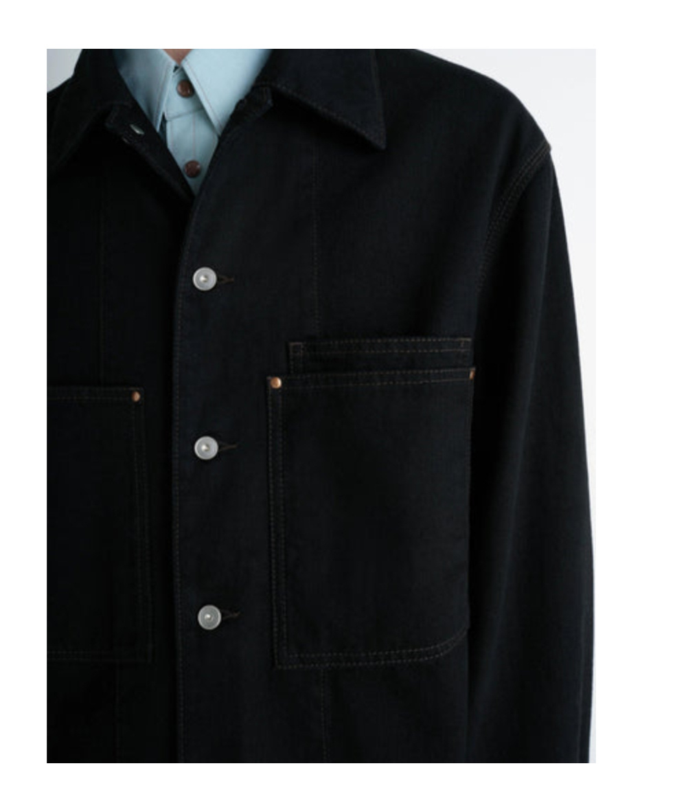 Lemaire Relaxed Fit Denim Shirt Featuring Front Pockets And Long Sleeves In Black