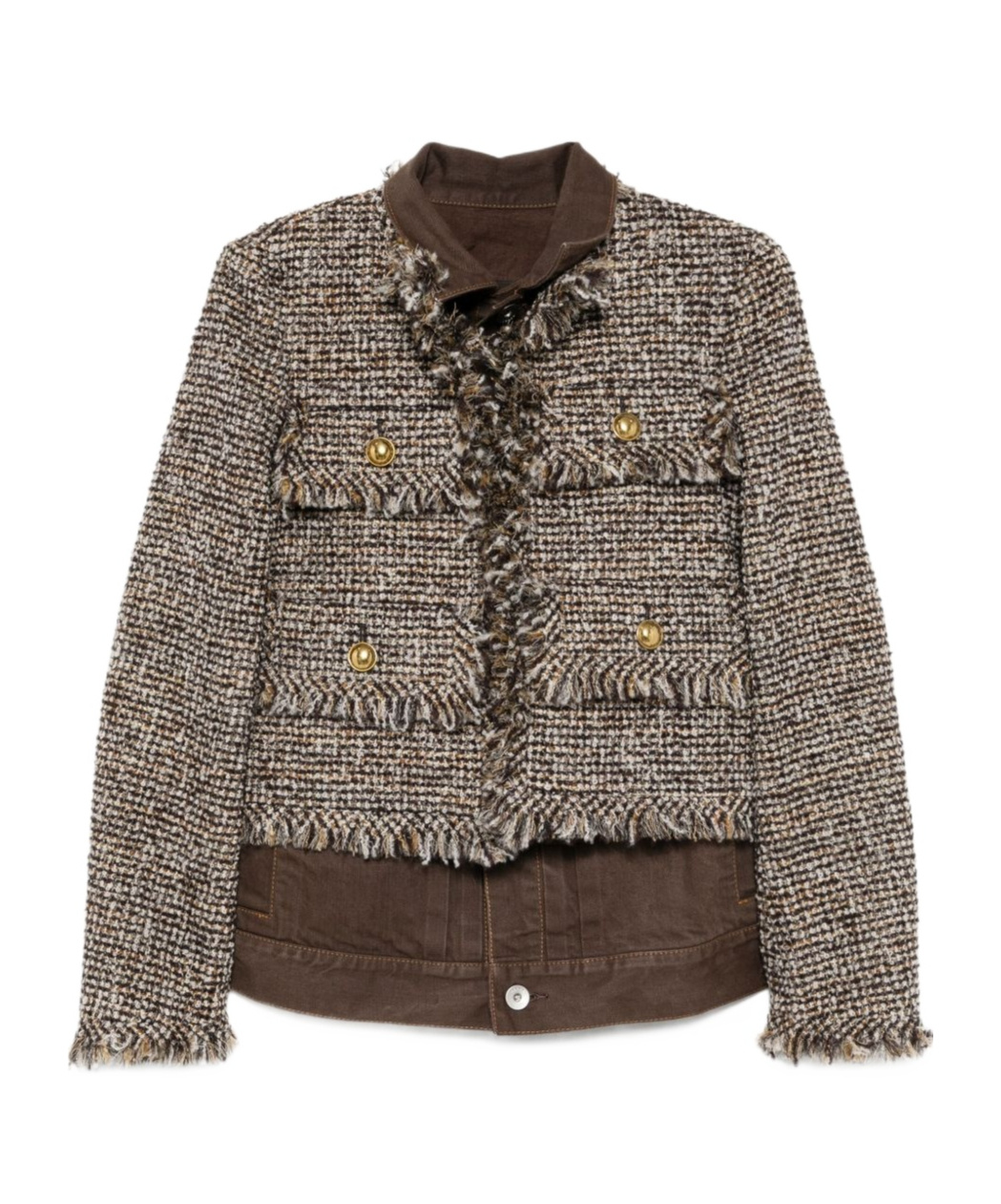 Sacai Tweed-fringed Jacket In Multi