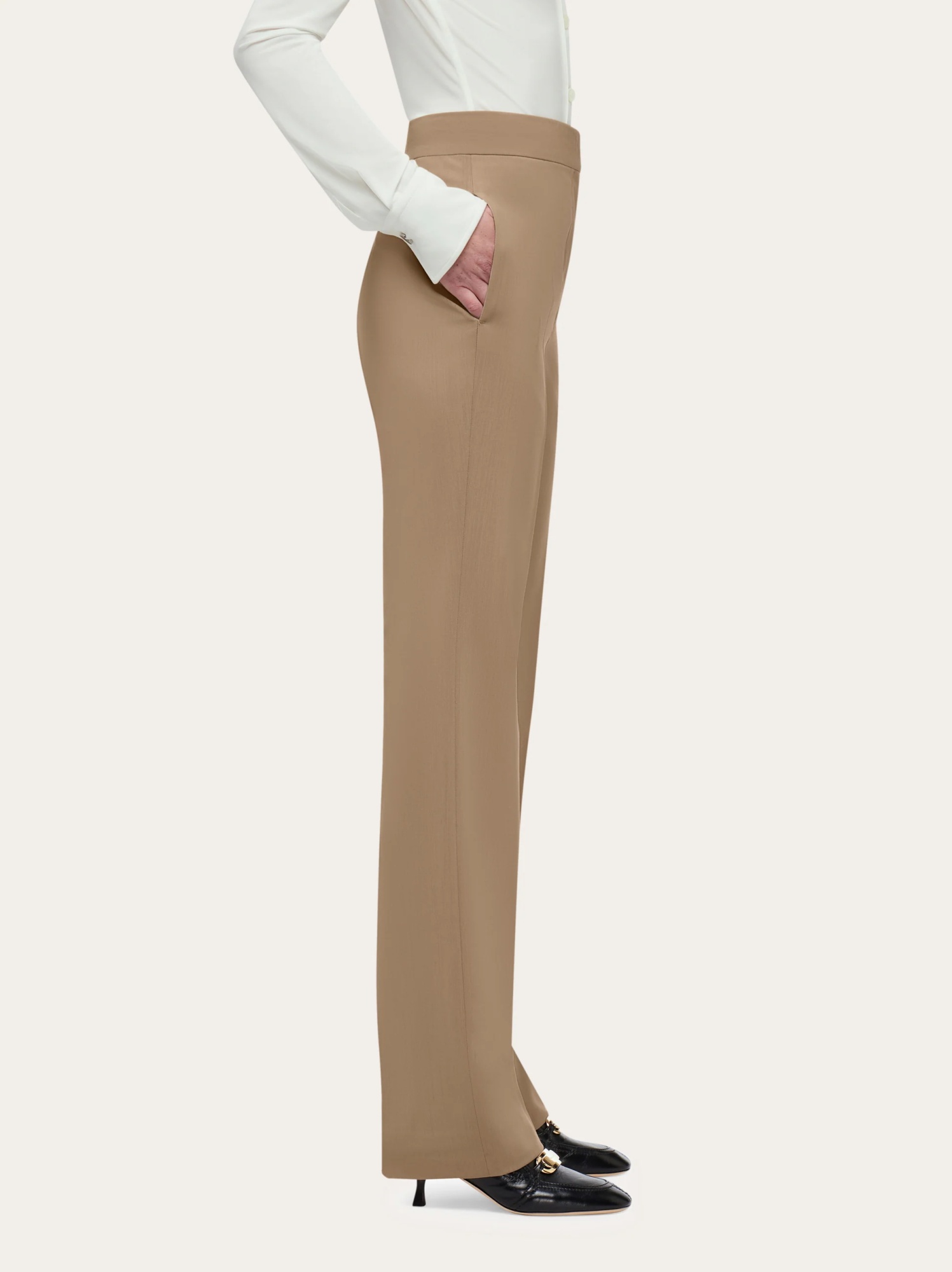 Ferragamo High-waisted Wool Casual Pants In Brown