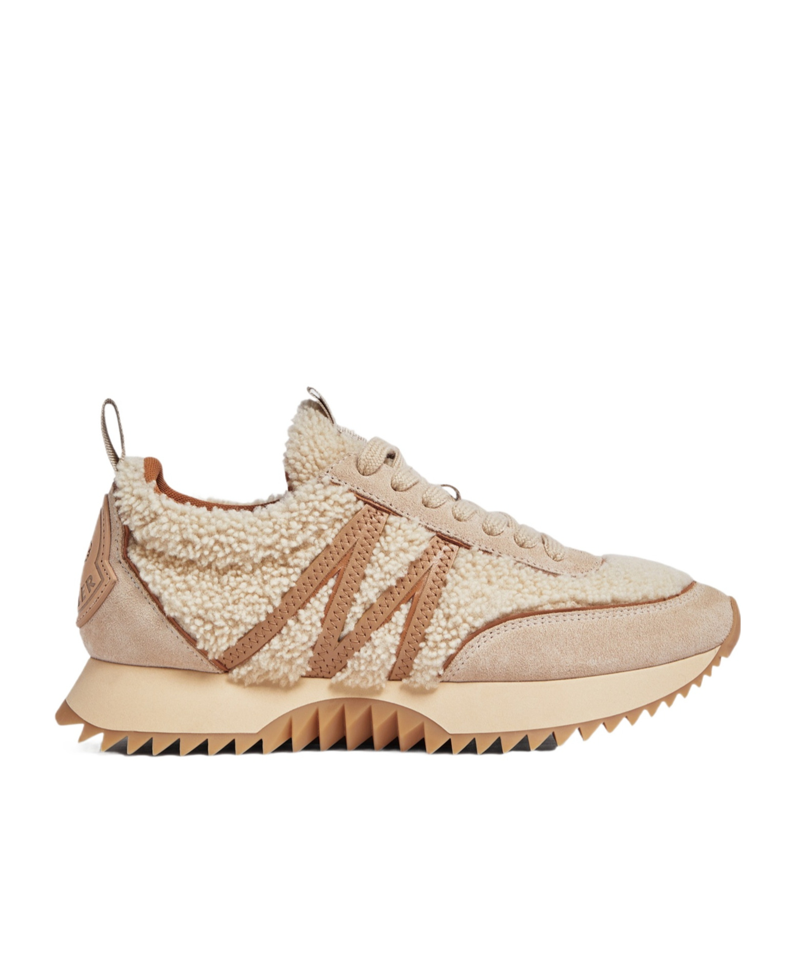 Moncler Pacey Shearling-trimmed Leather Sneakers In Nude