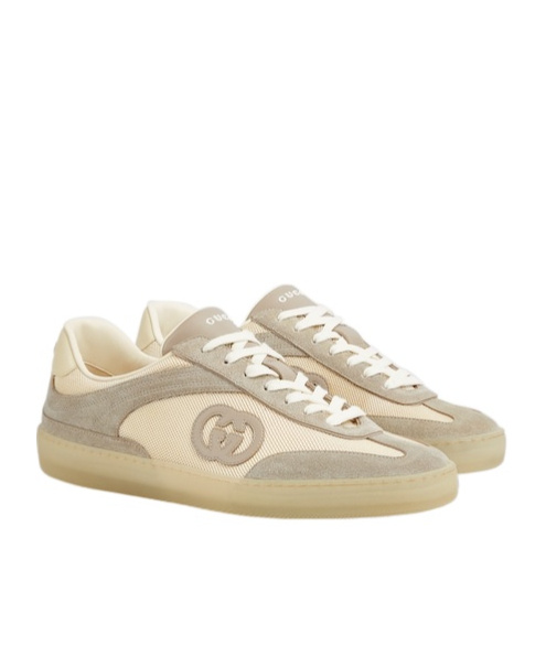 Gucci Men Two-tone Mesh And Suede Sneakers In Nude