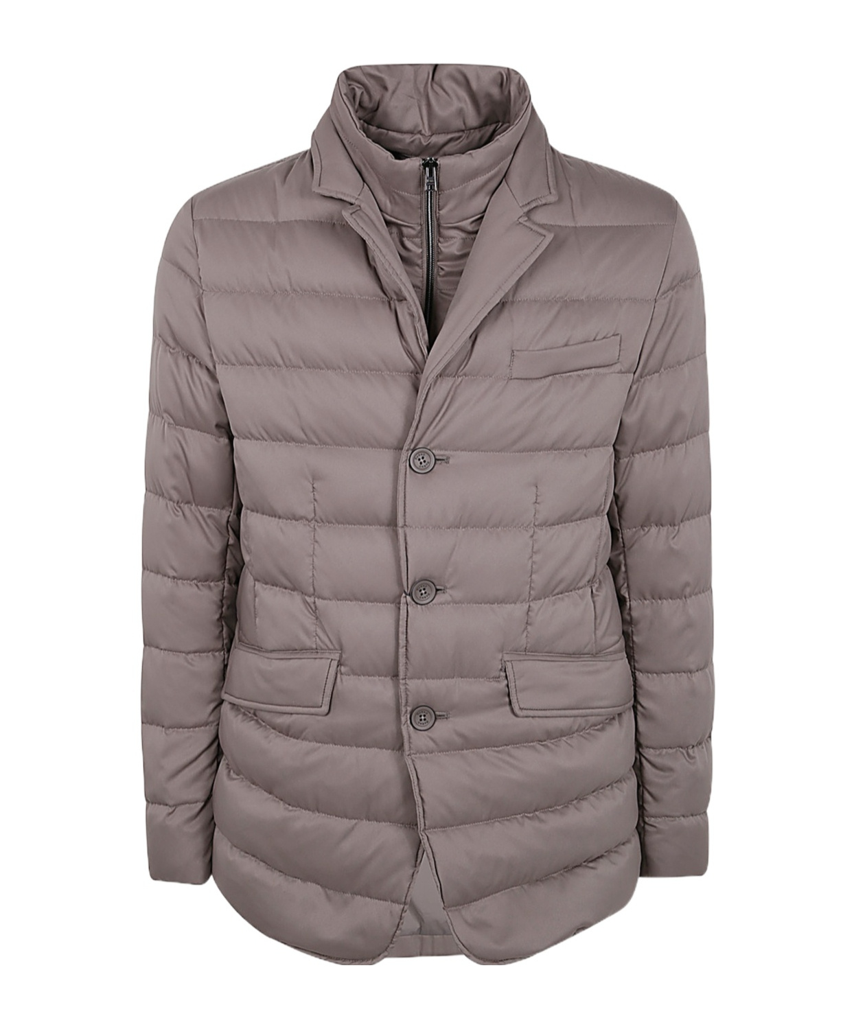 Herno Padded Jacket With Notched Lapel And Quilted Design In Gray