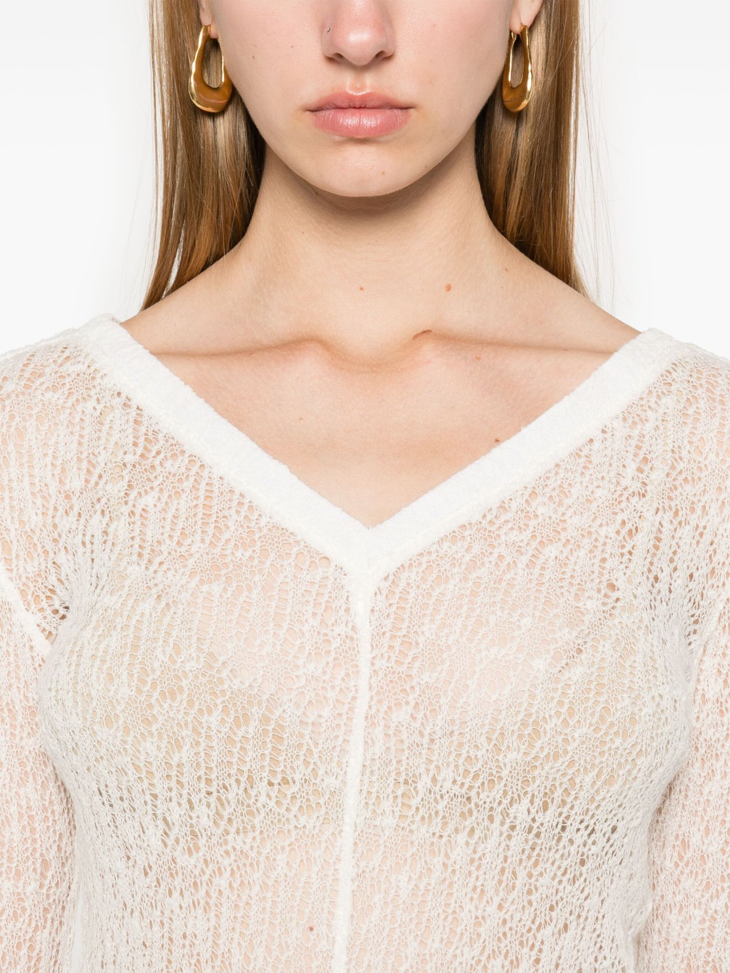 Séfr Maeve Open V-neck Wool Knit In White