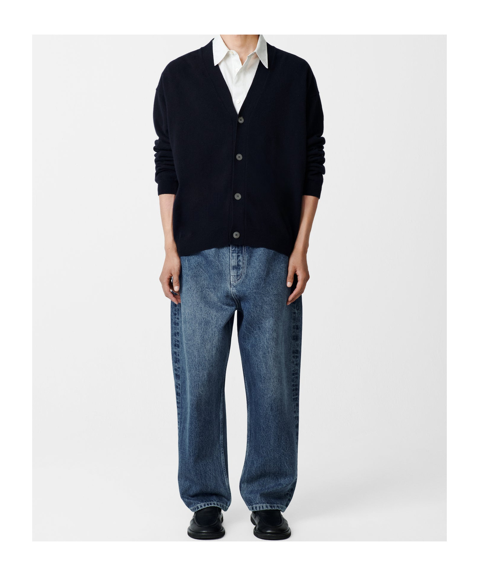 Studio Nicholson Long-sleeved Wool Cardigan In Black