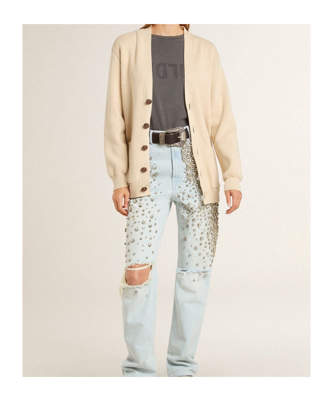 Golden Goose Womens Beige Cardigan With 'golden' Lettering On The Back In Neutral