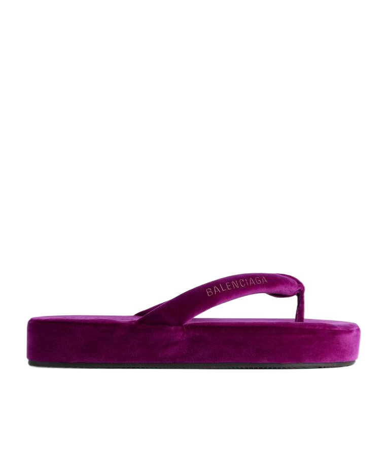 Balenciaga Jet Lag Stretch Velvet Platform Thong Sandals In Purple